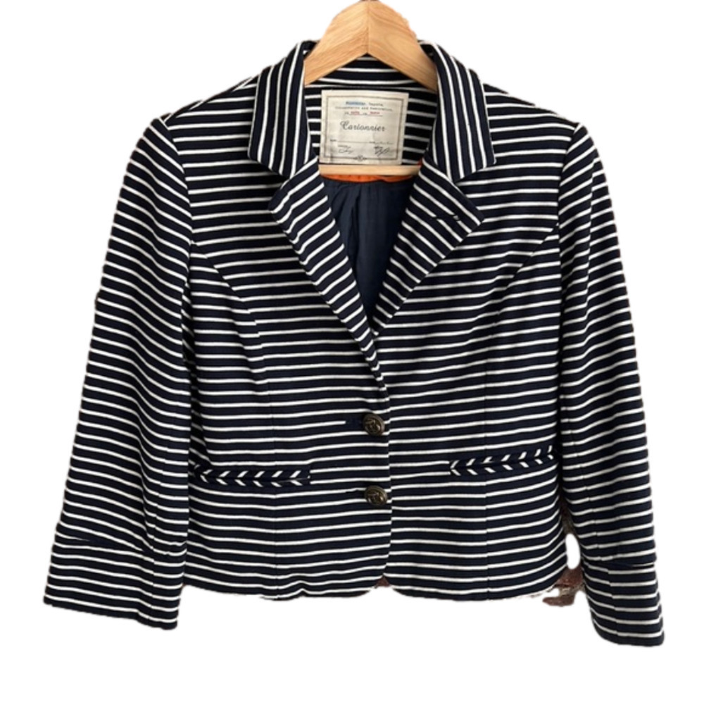 CARTONNIER Striped Navy/White Cropped Jacket